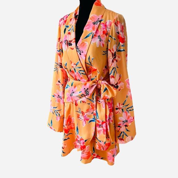 Significant Other x Revolve Zoe Hibiscus Floral Satin Wrap Dress | Vacation 6 - Picture 4 of 15